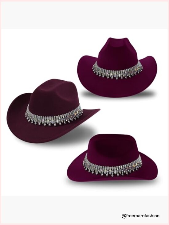 Rhinestone Cowgirl Hat Sequin Western Cowboy Wide Brim Adjustable main image 5